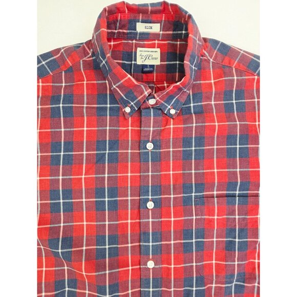 J. Crew Slim Size Large mens Red Blue White Check Button Down Long Sleeve Shirt - Picture 5 of 8